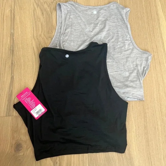 Yogalicious Workout Tank Top Two Pack Black Purple Gym Top Front Twist Athletic - Picture 5 of 7